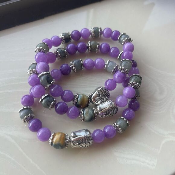 Dream tiger eye Buddha head labradorite kunzite ONE NEW stretch bracelet hand cr - Picture 2 of 11